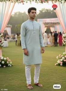 Indian <b>Mens</b> Wear Ready to Wear Functions and Party Wear Silk Kurta with Raymond Cotton Pyjama Set for Wedding and <b>Festival</b> Wear - Product Image 4