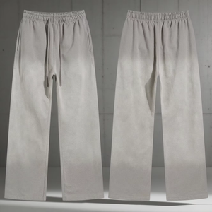 Jogging unisexe personnalisé en polyester et coton lavé, ample, ample, à jambes larges, évasé, avec cordon de serrage, pantalon de survêtement à taille élastique, jambe droite, pour homme - Product Image 4