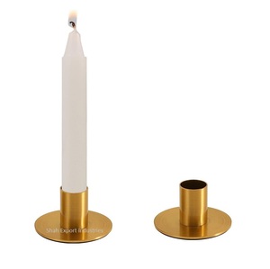 Portavelas redondo de Metal de latón con acabado dorado para el hogar, boda, iluminación de mesa, decoración, velas hechas a mano - Product Image 1