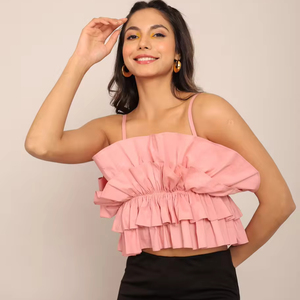 New Arrival Women's Elegant Summer <b>Crop</b> <b>Top</b> Solid <b>Pink</b> Print Short Sleeve <b>Top</b> Sweet Style Wholesale Summer Clothes - Product Image 1