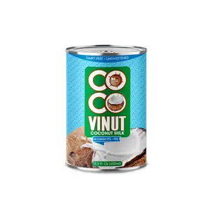 Lait de noix de coco en boîte de 400ml avec 17 à 19% de graisse, fournisseurs en gros du Vietnam, lait de noix de coco pour la cuisine