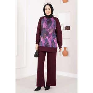 Set Hijab Due Pezzi <span class=keywords><strong>Lina</strong></span> Burgundy Stile Casual con Design a Motivi Autunnali - Product Image 3