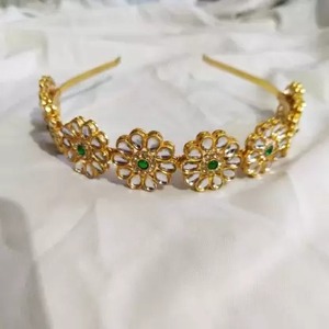 Diadema Floral para el cabello, joyería Kundan, diadema de trabajo para mujer, adorno para el cabello Maang Tikka Mathapatti para niñas - Product Image 4