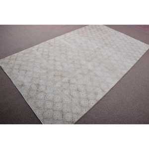Tapis vintage, tapis turc 5,3x9 pieds, tapis en laine Ikat blanc et gris - Product Image 2