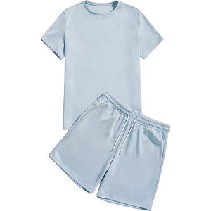 2025 haute qualité été survêtement 2 pièces ensemble short et short ensemble Logo personnalisé couleur unie coton t-shirt et court fabriqué par RAM industrie - Product Image 1