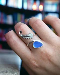 Bague de mariage artisanale en argent sterling 925 rhodié, sertie de pierres précieuses ovales de haute qualité, réglable, fine, pour les fêtes - Product Image 3