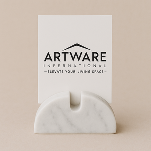 Porte-cartes de visite en marbre blanc unique en forme de demi-arche pour présentoir de bureau moderne, support de marque, décor de nom de bureau, pierre de qualité supérieure - Product Image 5