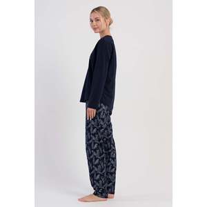 KADIN P.SUPREM XXL V YAKA UZUN KOL ETEGI OVAL PIJAMA TAKIM - สีน้ำเงินเข้ม - สีน้ำเงินเข้ม - Product Image 3