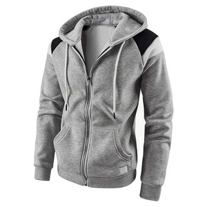 Sweats à capuche en molleton zippé pour hommes, sweat-shirt à blocs de couleurs léger et coupe ajustée avec poches zippées et manches longues à capuche - Product Image 1