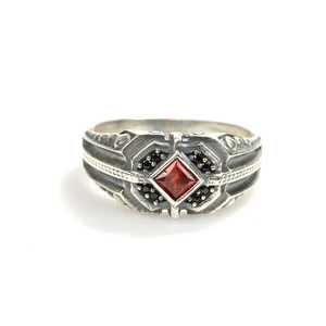 925 Sterling Silver Men's <b>Ring</b> with Square Garnet Agate Stone Rhodium Plated <b>Dainty</b> Style for Everyday Wear - Product Image 5