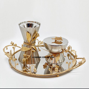 Mabkhara chapado en oro con soporte de diseño de forma frondosa Oriente Medio árabe aromático decoración del hogar Juego de quemador de incienso de Metal - Product Image 3