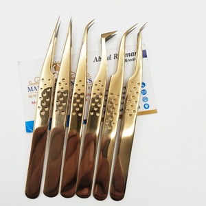 Pinzas Profesionales de Acero Inoxidable para Extensiones de Pestañas, Punta de Fibra de 45 Grados, Color Oro Plasma - Product Image 4