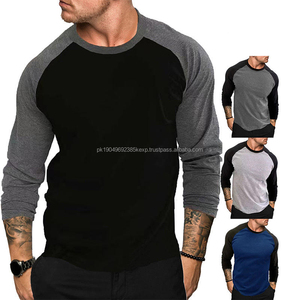 Camiseta de manga larga informal de retazos para hombre, tejido de punto, estilo sólido transpirable con cuello alto - Product Image 1