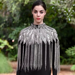 Robe de soirée élégante pour femmes, style sirène, cape à paillettes, fonction antistatique, magnifiques perles brodées, franges - Product Image 1