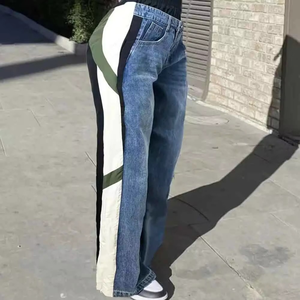 2025 Cheap Price Color Block Patchwork With <b>Elastic</b> Waistband <b>Jeans</b> for <b>Women</b> Casual Trendy Wide-Leg <b>Jeans</b> Classic Meets Cool - Product Image 3