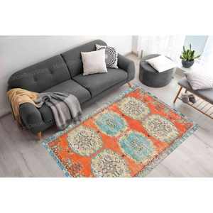 พรมพิมพ์ลายดอกไม้สีสันสดใส - ดีไซน์ทันสมัยแบบตุรกีสำหรับตกแต่งบ้าน, พรมโกเบลน - Product Image 1