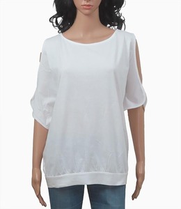Venta al por mayor 2025 verano Mujer moda nueva Casual Color sólido manga corta Top cuello pico suelta mujer camisa - Product Image 3