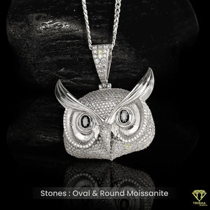 Colgante de búho helado con diamantes de moissanita completa con medallón de búho de Plata de Ley 925, joyería gótica, regalo para él, ojos negros - Product Image 2