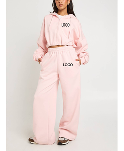 All Season Lightweight <b>Modest</b> Sportswear Girls Joggers <b>Set</b> Tech Fleece Hot Zip Up Crop Top Custom Trade Eco Friendly 2PCS <b>Set</b> - Product Image 1