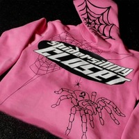 Pembe Hoodie örümcek Web baskılı ekstra büyük uzun kollu adam Hoodi Harajuku Hip Hop moda kazak kazak Y2k giyim