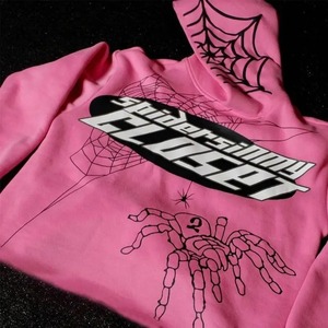 Pembe Hoodie örümcek Web baskılı ekstra büyük uzun kollu adam Hoodi Harajuku Hip Hop moda kazak kazak Y2k giyim