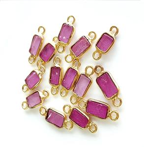 Connecteur rectangulaire en rubis rempli de verre, plaqué or, double bélière, breloques en pierres précieuses, pendentif en rubis, lien pour la fabrication de bijoux, vente en gros - Product Image 2