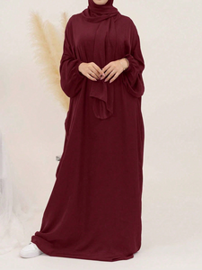 Abito leggero in poliestere Abaya per donne di lusso modesto Hijab con Khimar di seta per matrimoni estivi e taglie per adulti - Product Image 4