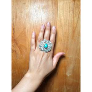 Tillie Jon Kingman <b>Boho</b> Style <b>Ring</b> Turquoise Sterling <b>Silver</b> Size 9 Bezel Setting Inlay Platinum Vermeil Rhodium Everyday Wear - Product Image 5