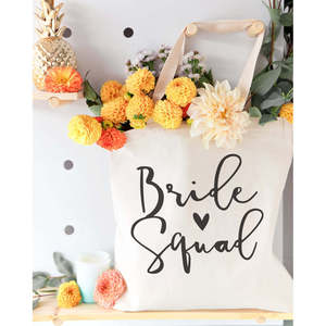 Sac fourre-tout en toile de coton pour la mariée et son équipe, fermeture ouverte, couleur unie - Product Image 3