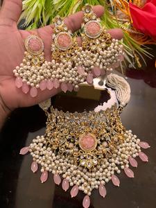 Handcrafted Classic Indian and <b>Pakistani</b> Traditional Silver Plated Stainless Steel Jhumkas and Matha Patti Stone-Studded Chokers - Product Image 2