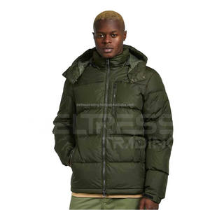 Chaqueta acolchada para hombre de calle alta, abrigo de invierno con cremallera, cordón, cuello alto, último diseño cálido aislado, lona teñida lisa - Product Image 1