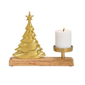 Portavelas de Metal Dorado de Alta Calidad para Árbol de Navidad, Base de Aluminio y Madera, Decoración para el Hogar, Portavelas para Uso Navideño - Product Image 5