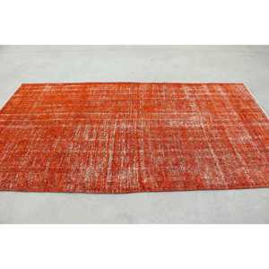 Tapis vintage turc écologique en patchwork 4,9x8,9 pieds, orange, laine du sud-ouest avec envers en latex - Product Image 2