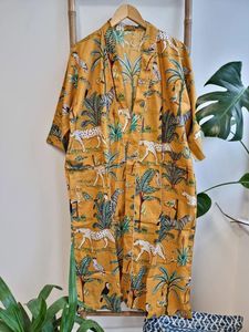 Pur coton indien bloc imprimé été Kimono confortable Robe de maternité décontracté plage couverture Rose pêche étage longueur Floral - Product Image 3