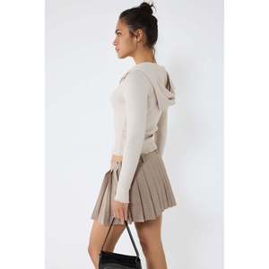 Cardigan en tricot à capuche beige avec fermeture éclair - Product Image 3
