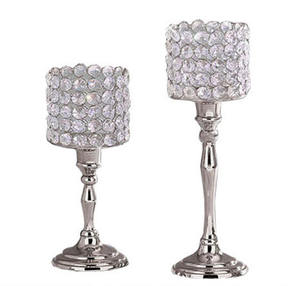 Portavelas de Metal decorativo moderno personalizado para el hogar, diseño de cuentas de cristal, linterna de boda chapada en oro para bodas especiales - Product Image 6