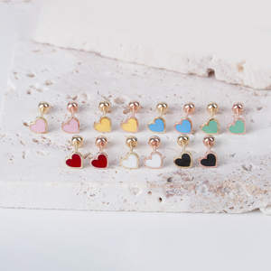 Women's Trendy 14k Gold Fine Cute Stud Party Lovely Earrings Various Color Flat Heart Piercing Jewelry Gifts Wholesale K-Jewelry - Product Image 1