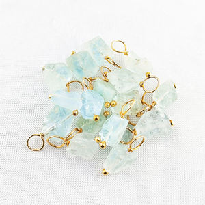 Handmade 8-10mm Aquamarine Pendant Natural Rough Birthstone 18K Gold Vermeil <b>Sterling</b> <b>Silver</b> <b>Wire</b> Wrapped Rhodium Plated - Product Image 1