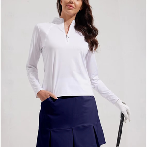Long Sleeve Quarter Zipper Embroidered Beaded Top Pleated Pocket Skirt Set Men Streetwear <b>Polyester</b> Fleece Outdoor Fitness Golf - Product Image 3