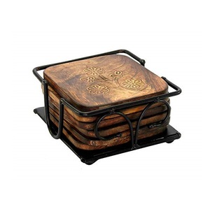 Wooden <b>Coasters</b> for <b>Drinks</b> Natural Acacia Wood <b>Drink</b> <b>Coaster</b> Set for Drinking Glasses Tabletop for Any Table Type Set of 4 - Product Image 6
