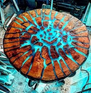 LATELY CELEBRATE ANGEL STYLE HANDMADE Solid Walnut <b>Wood</b> Epoxy <b>Resin</b> Slab Dining <b>Table</b> - Product Image 1