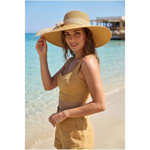 Chapeau de paille camel avec ruban et nœud HSR2084 - hsr2084-camel - Product Image 4