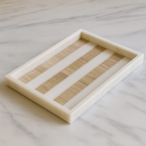 Meilleur ensemble de plateaux en bois émaillé avec motif à carreaux noirs et blancs Longs plateaux décoratifs rectangulaires pour servir des collations Cuisine - Product Image 6