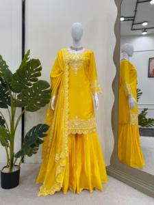 ชุดผ้าไหมที่สวยงามสำหรับผู้หญิงชุดปาร์ตี้ salwar kameez ด้านบนล่างและชุด dupatta พร้อมด้ายและงานปักเลื่อม - Product Image 4