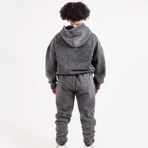 Ensemble survêtement vintage respirant en coton 100% avec lavage à l'acide personnalisé, sweat-shirt et pantalon de jogging - Product Image 2