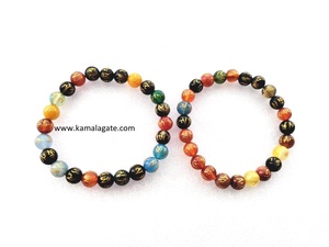 Om Mani Padma Perles en pierre d'onyx noir naturel gravé en cristal semi-précieux Bracelets de guérison Reiki - Product Image 4