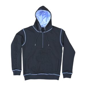 Survêtement avec point contrasté et logo en relief personnalisé polaire noire avec coutures blanches capuche doublée de satin sweat à capuche et joggers - Product Image 1
