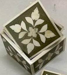 Juego de Posavasos Cuadrados Clásicos Tradicionales Indios con Incrustaciones de Hueso, Ecológicos, Grosor Personalizado, Regalo Único para Amantes del Café - Product Image 2