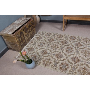 Vintage Rug, 3.9x6.8 ft Area Rug, <b>Brown</b> Abstract <b>Wool</b> Turkish Rug - Product Image 5