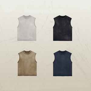 Débardeur Homme Tendance Américaine Rétro Sans Manches Vintage Écologique Séchage Rapide 100% Coton Teint à la Cire Effet Vieilli Personnalisé - Product Image 2